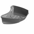 Black molded plastic trunk bin panel with contoured edges and mounting points for motorcycle fitment.