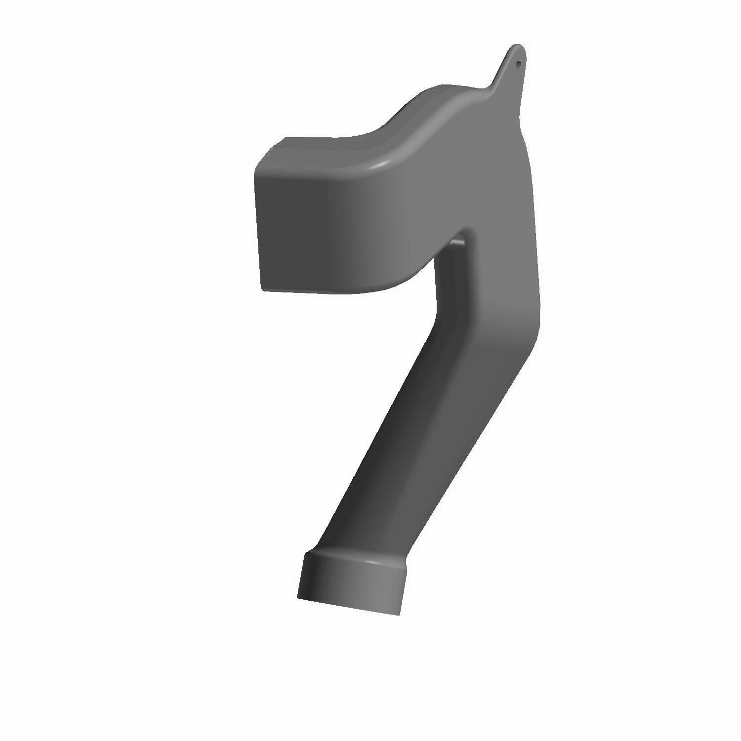 Matte black plastic clutch duct air outlet with angled, tubular design and mounting tab.