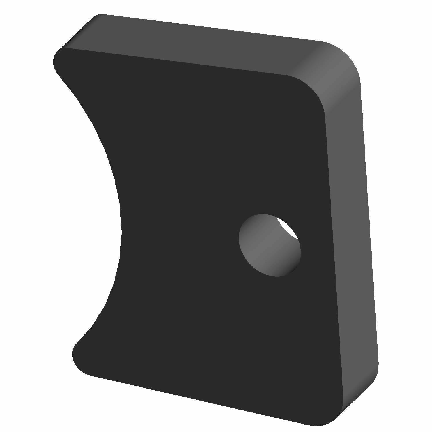 Black rectangular plastic storage box panel with a curved indentation and central mounting hole.