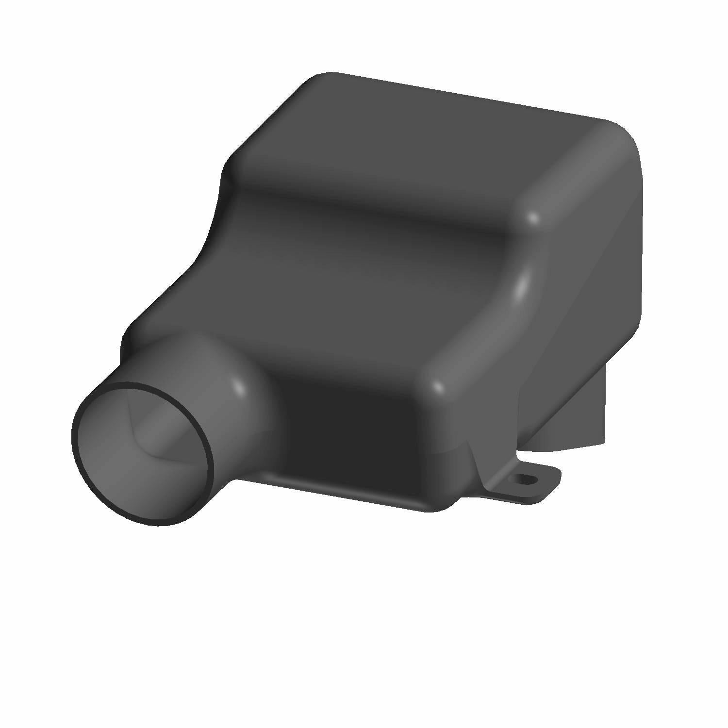 Black plastic engine air intake duct with a rectangular body and cylindrical inlet tube.