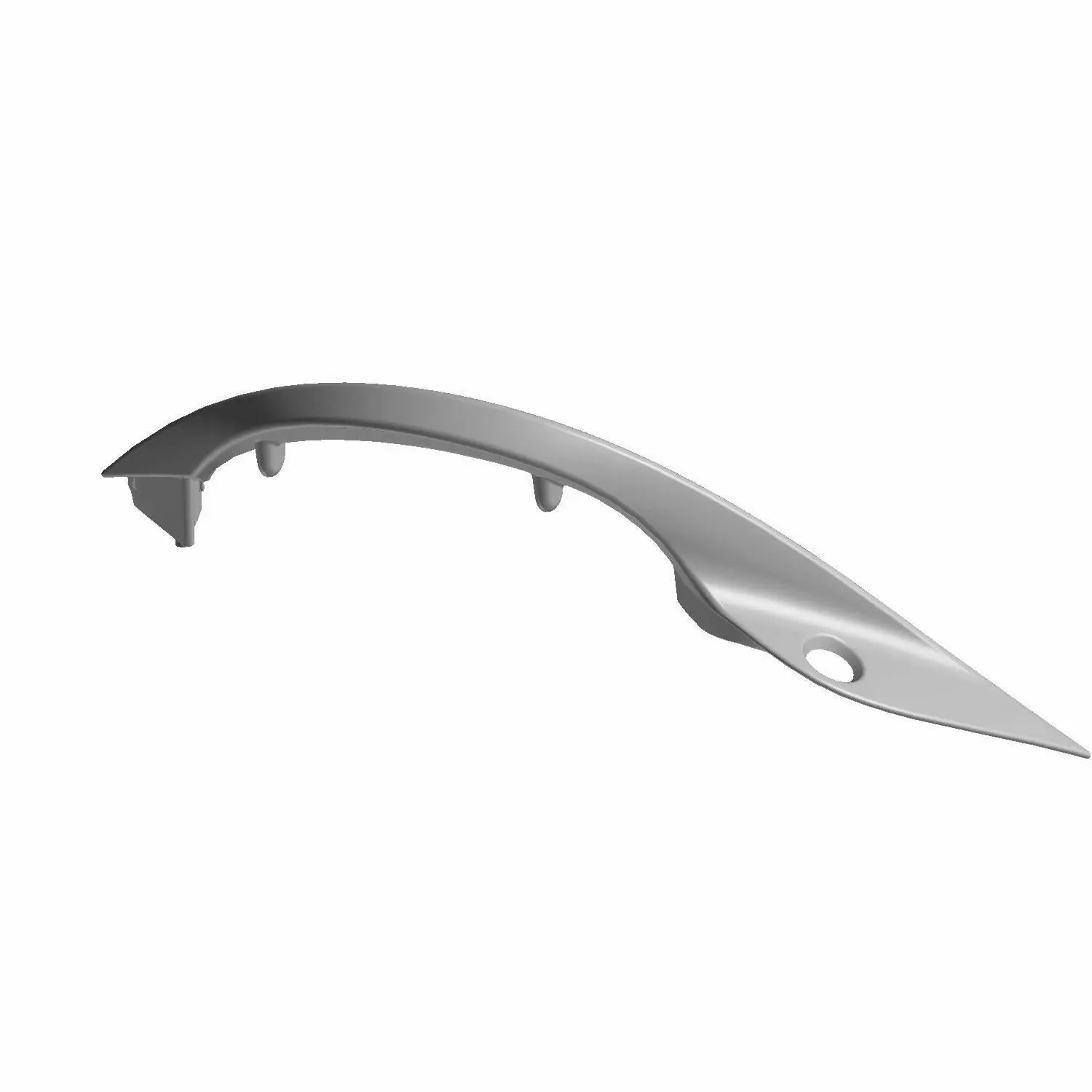 Matte black curved plastic passenger handle with mounting points and an elongated shape.