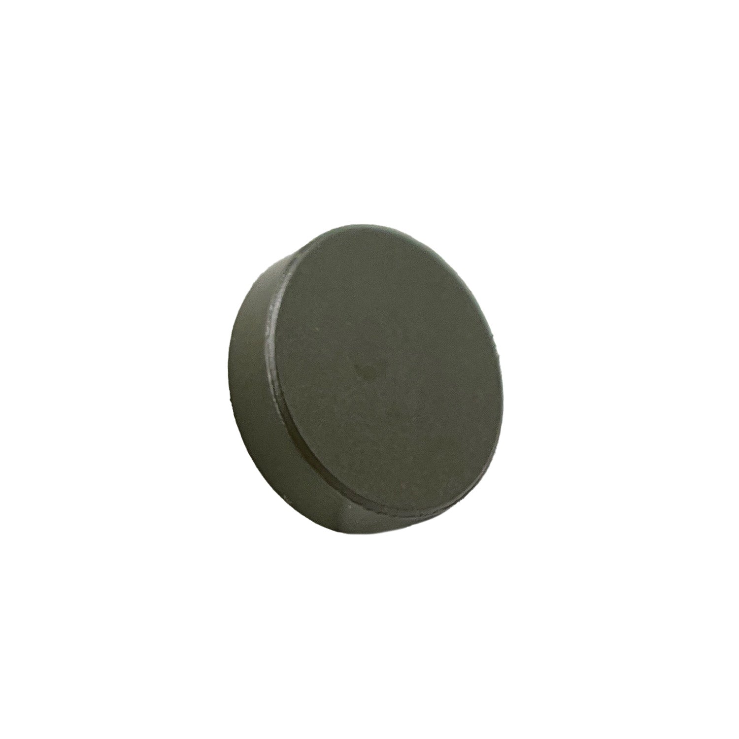 Black round clutch button with smooth matte finish, 0.75 inch diameter.