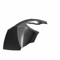 Matte black left outer fairing panel with aerodynamic curved design for motorcycle body.