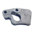 Gray metal front brake scraper for Polaris UTV with two mounting holes and contoured cutout.
