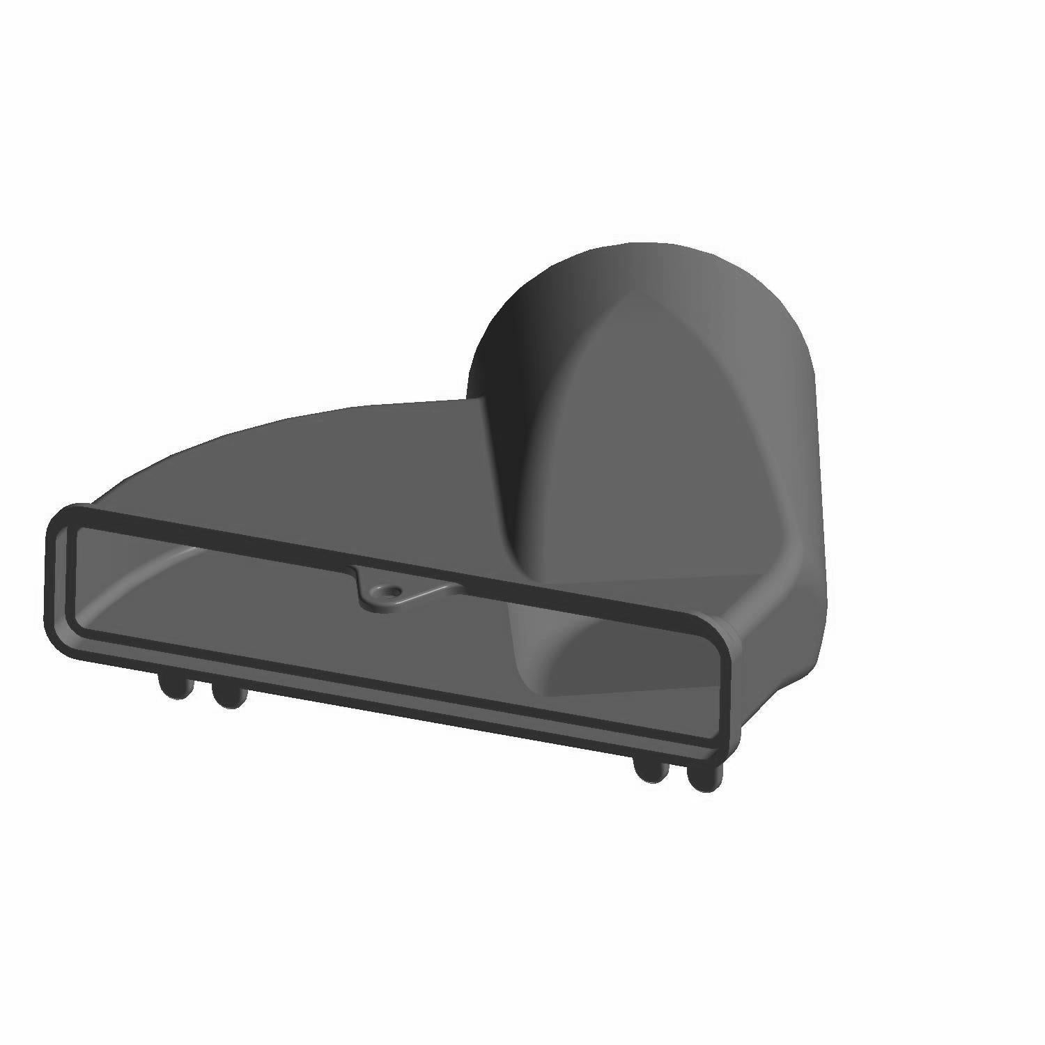 Black plastic clutch air duct inlet with a rounded rear and wide rectangular front opening.