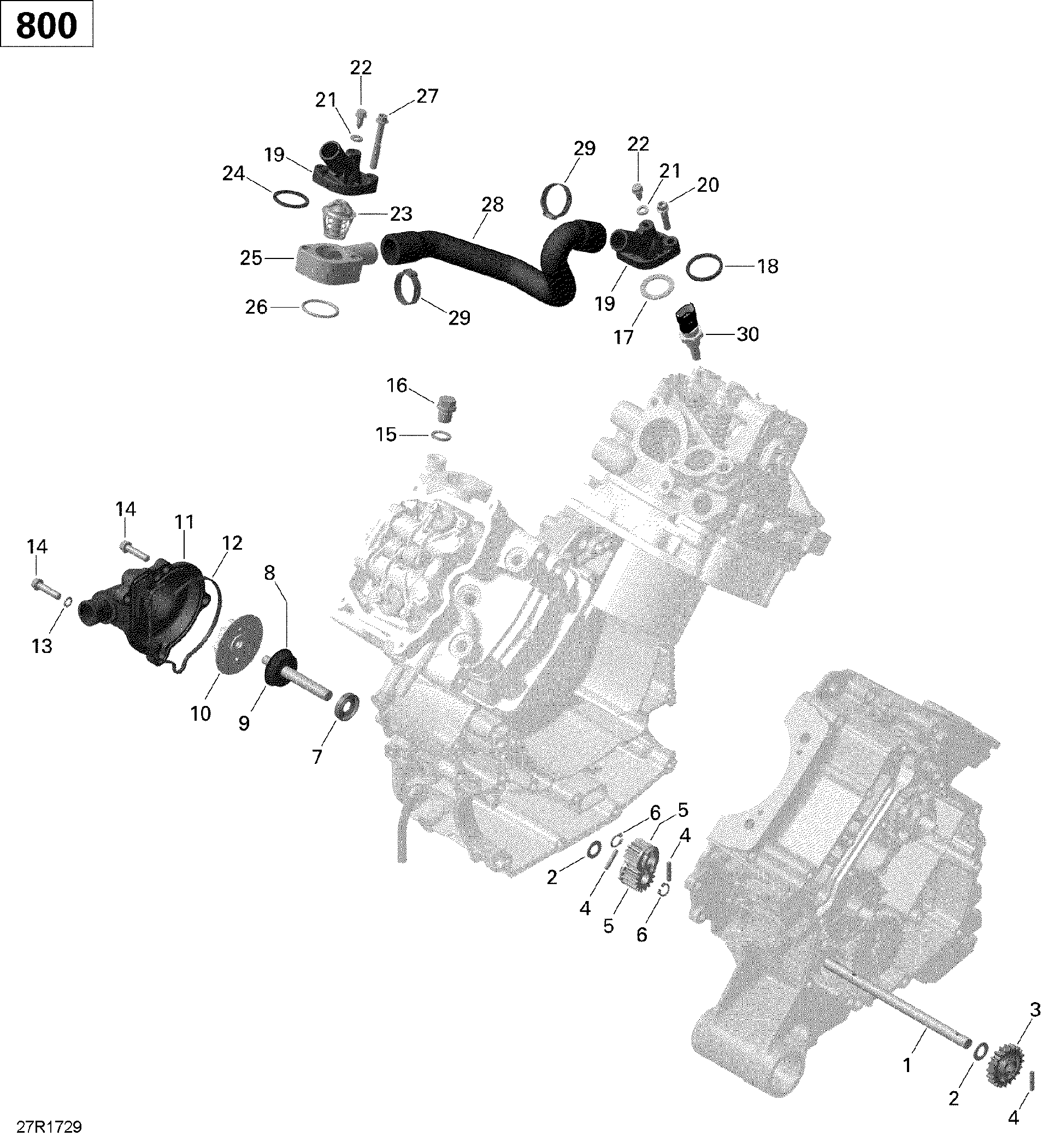 An Image of a Genuine Can-Am Parts Schematic Diagram showing the schematic - ENGINE COOLING - 800R EFI