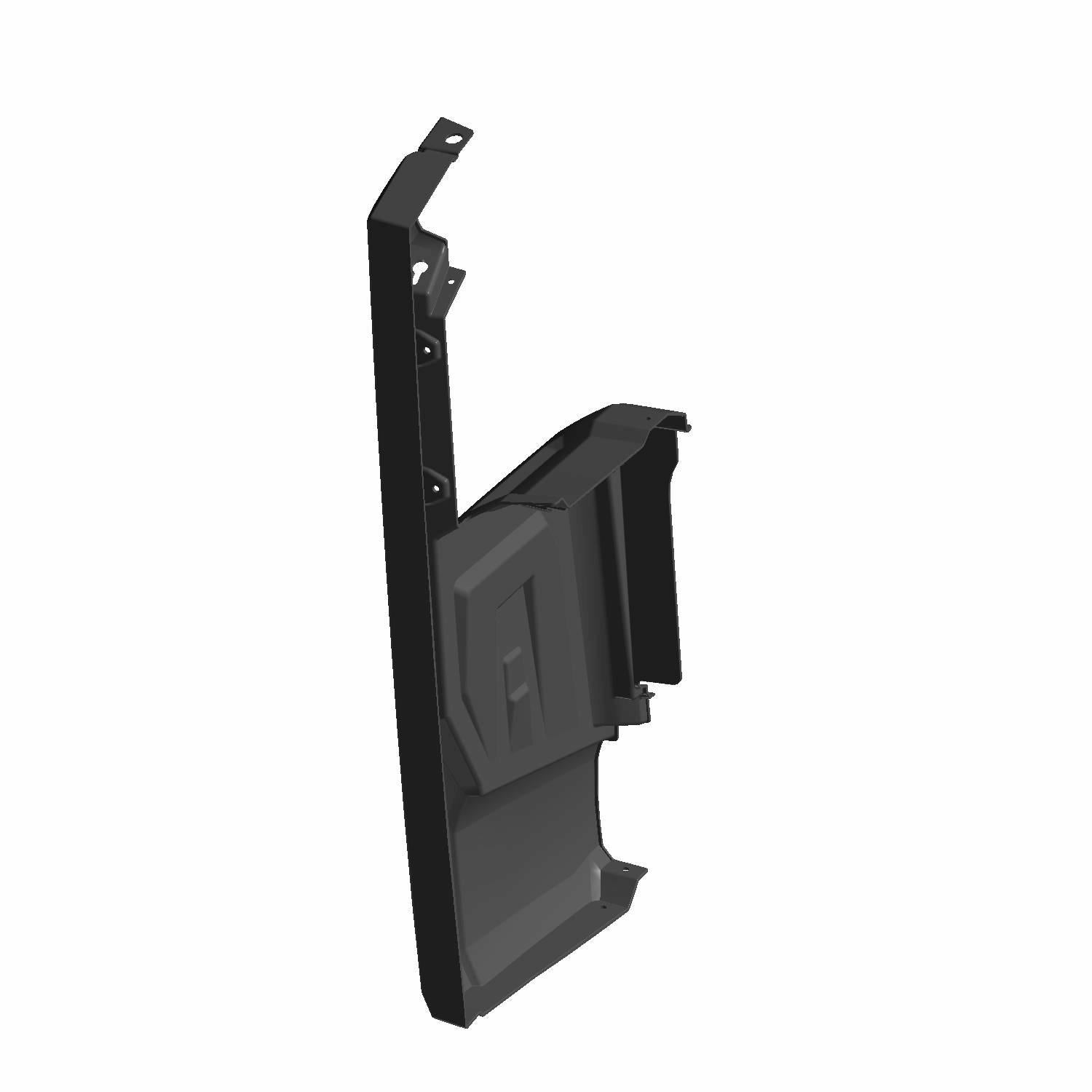 Black plastic rear right fender with integrated rocker panel for Polaris UTVs, contoured design.