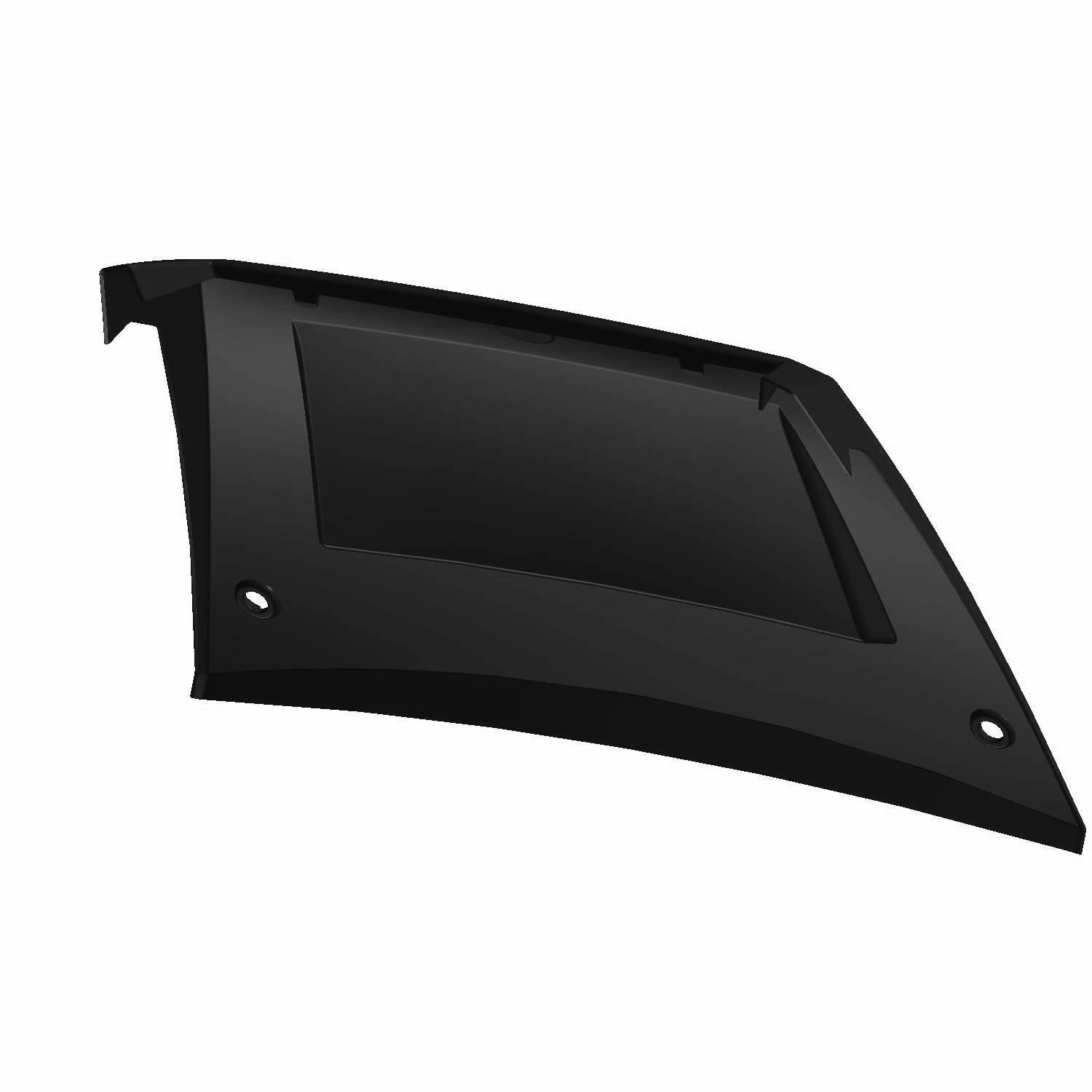 Matte black center access hood panel with two mounting holes and slight curvature.