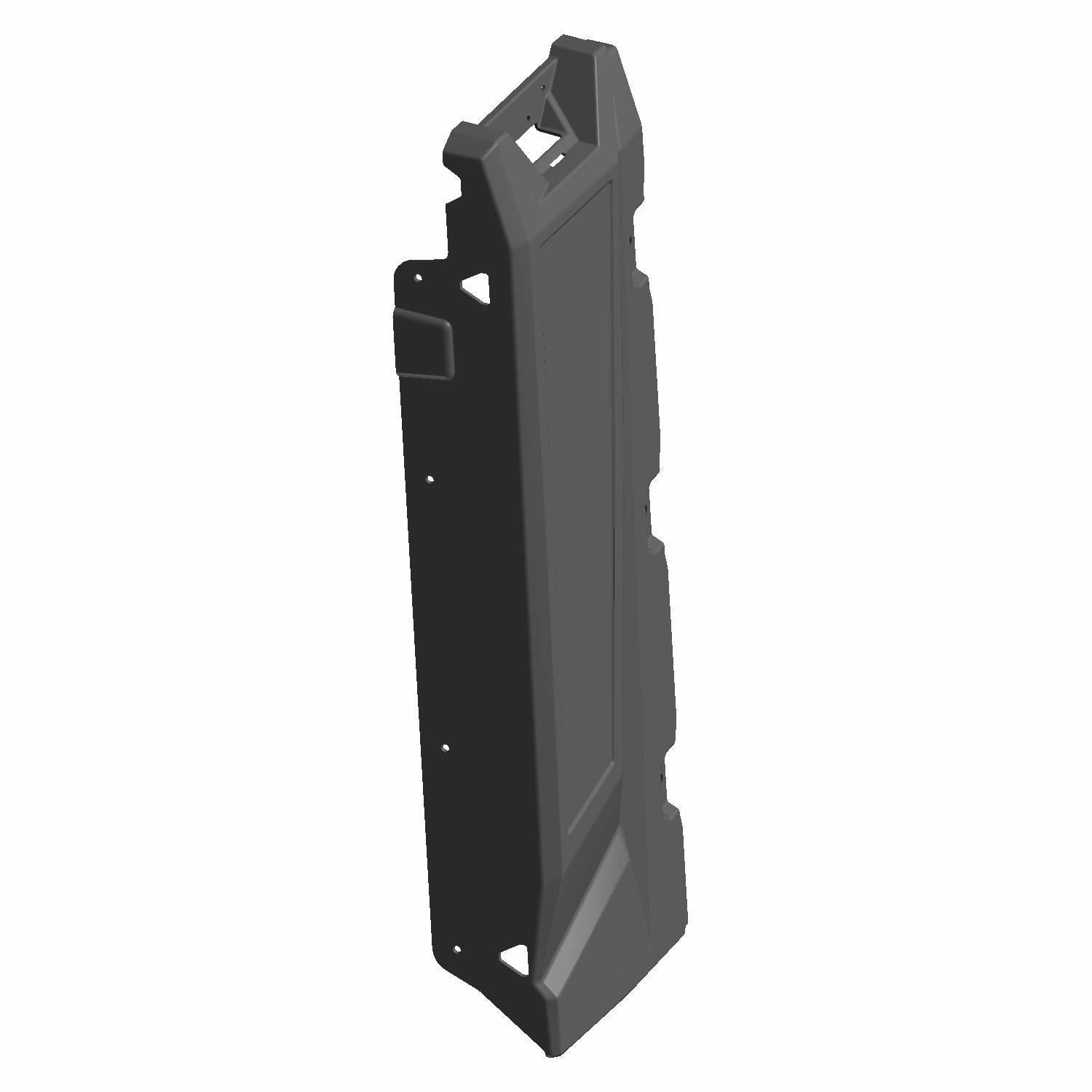 Black right short box panel with angular edges and multiple mounting points for Polaris UTV models.