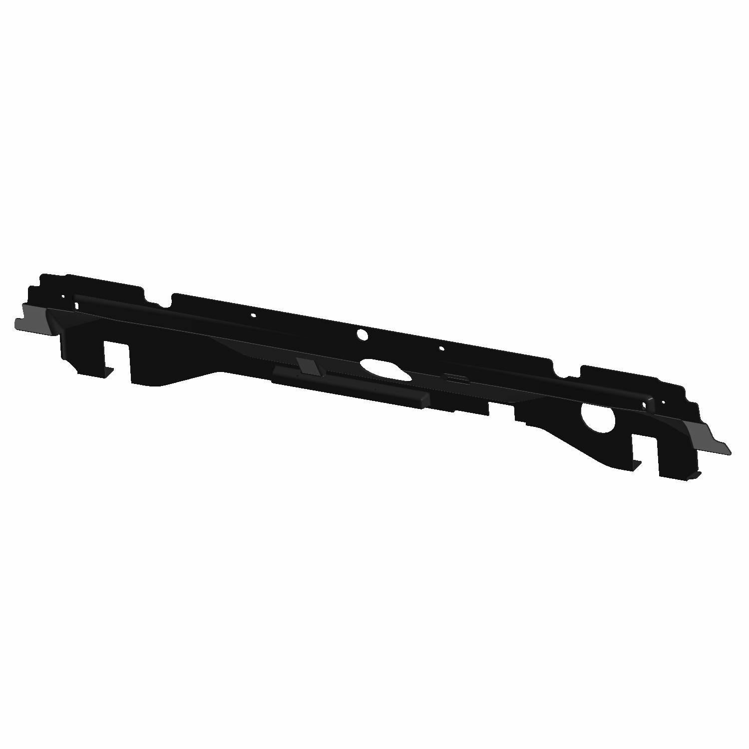 Black metal rear lower closeoff panel with multiple mounting holes for Polaris UTV.