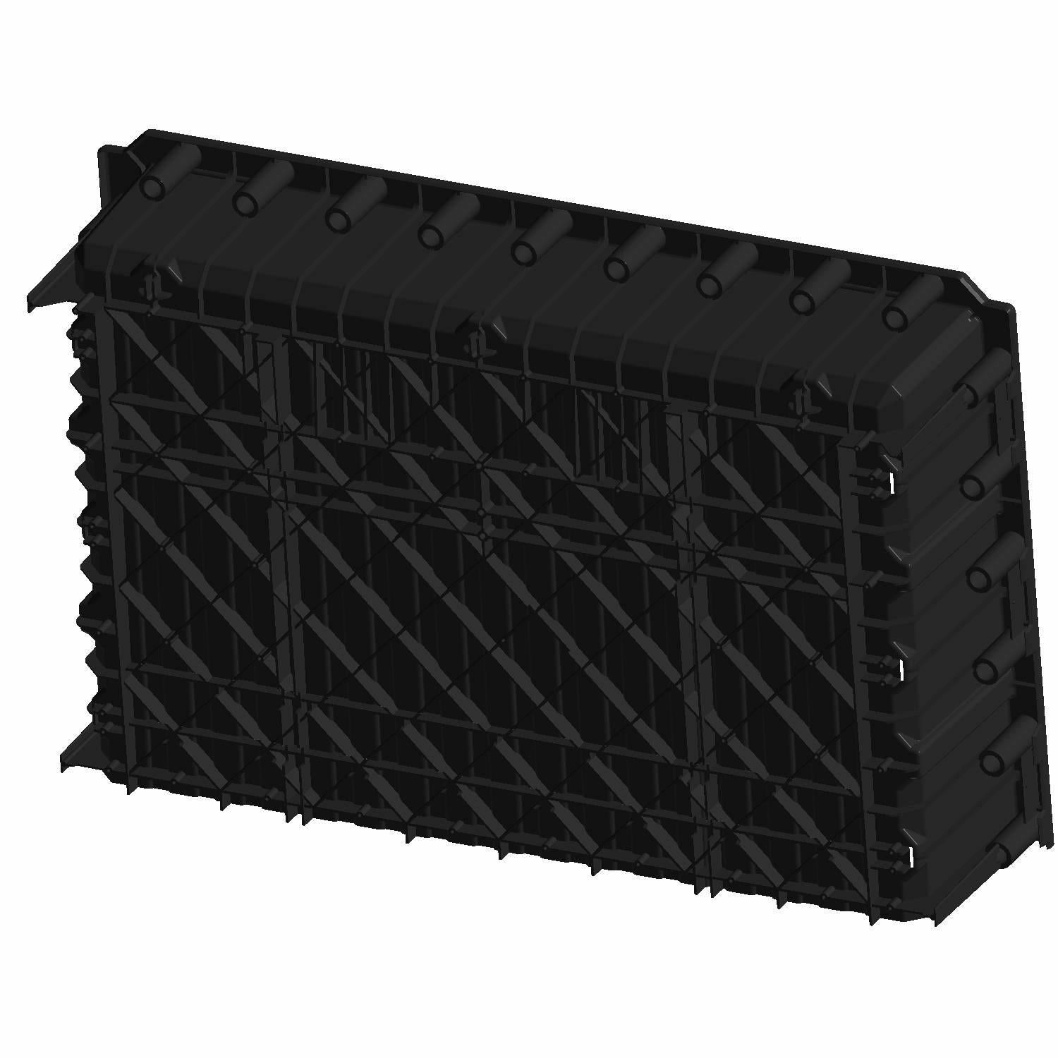 Gloss black rectangular Polaris long box with reinforced ribbed plastic design and mounting points.