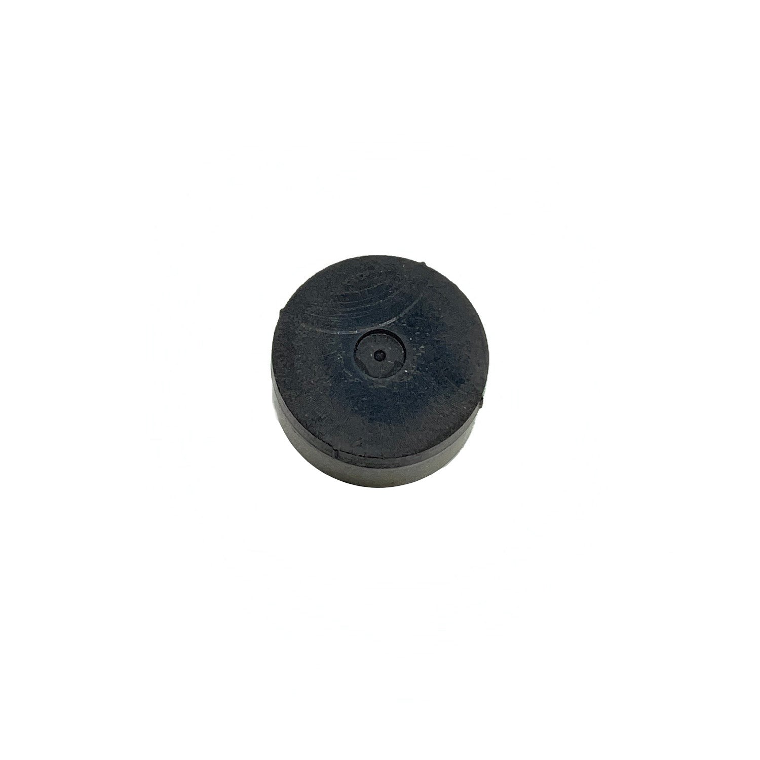 Black cylindrical clutch button with a central hole, made of durable rubber material.