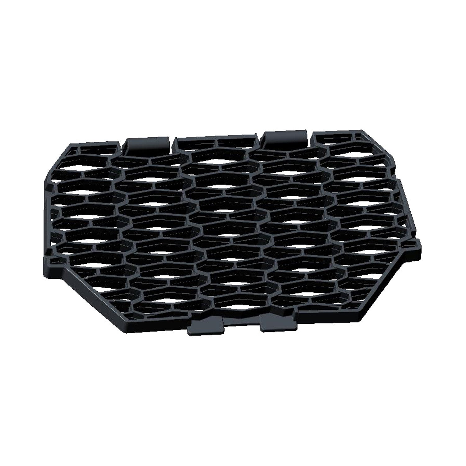 Gloss black front fascia grille with honeycomb mesh design for Polaris UTV models.