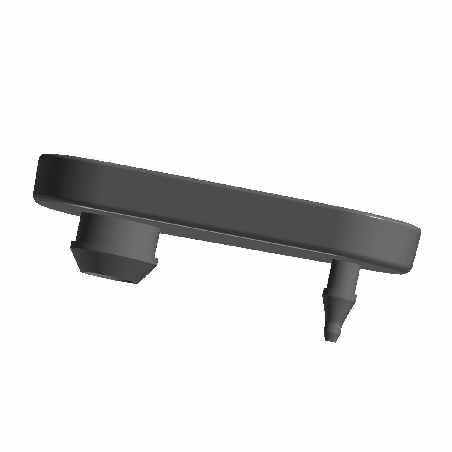 Black plastic windshield wiper plug with angled peg and flat oval top for Polaris UTVs.