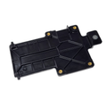 A black plastic Underseat Top Bracket by Polaris with geometric ridges, four brass-colored inserts, and one metal insert on one end shown on a white background—an authentic OEM Indian motorcycle part.