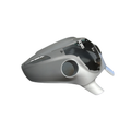 Matte gray motorcycle front fairing with aerodynamic curves and circular headlight cutout.