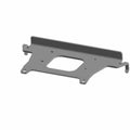 Black metal winch mount bracket with multiple mounting holes and a central rectangular cutout.