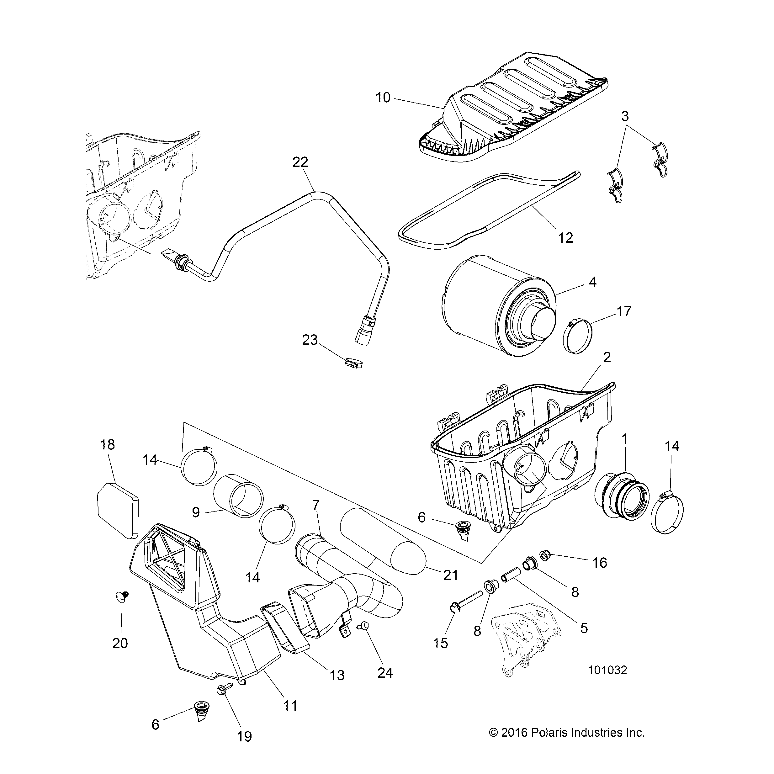 An Image of a Genuine Polaris Parts Schematic Diagram showing the schematic - ENGINE: AIR INTAKE SYSTEM - 2019 POLARIS ACE 500 SOHC