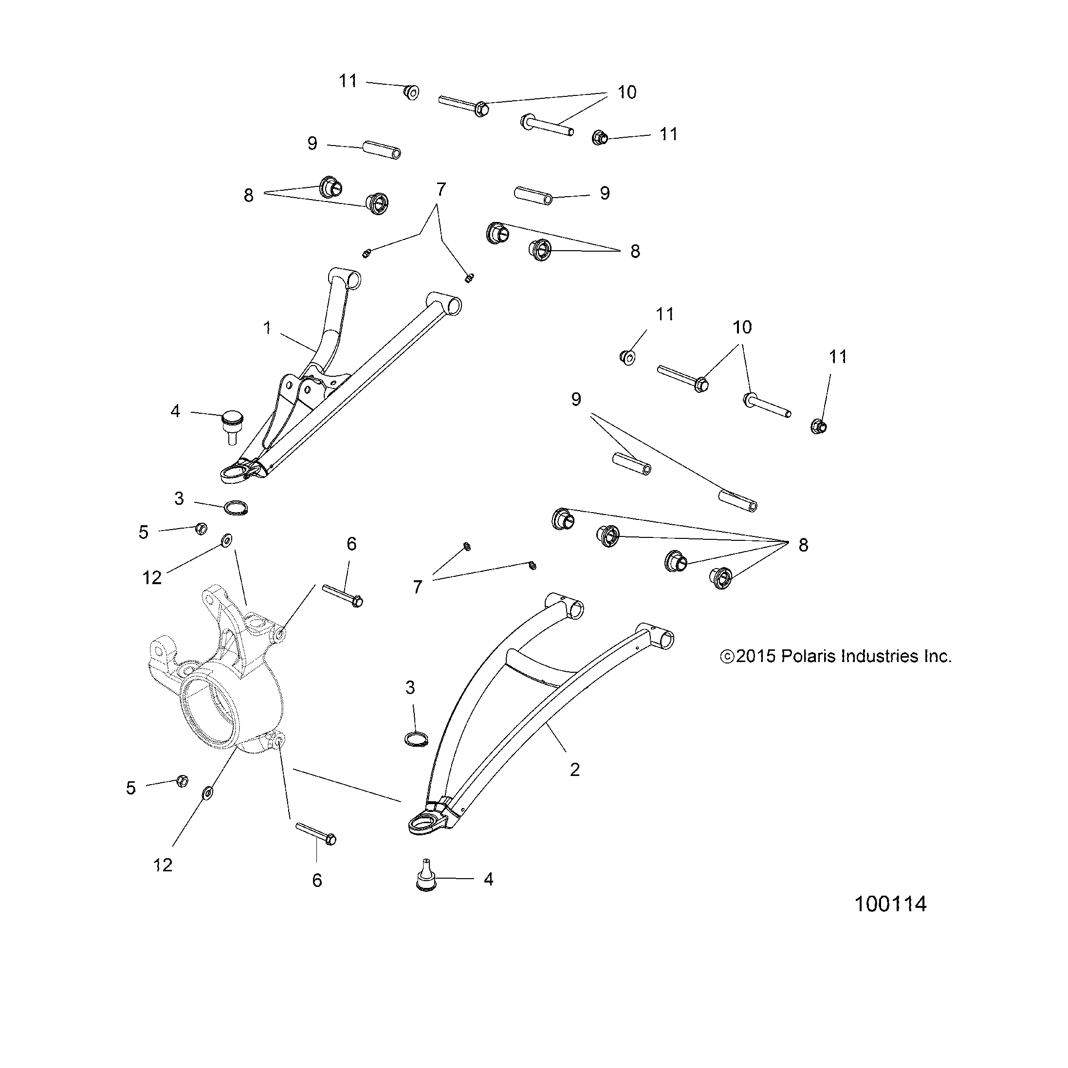 An Image of a Genuine Polaris Parts Schematic Diagram showing the schematic - SUSPENSION: FRONT A-ARM MOUNTING - 2016 POLARIS SPORTSMAN 850 HIGH LIFTER