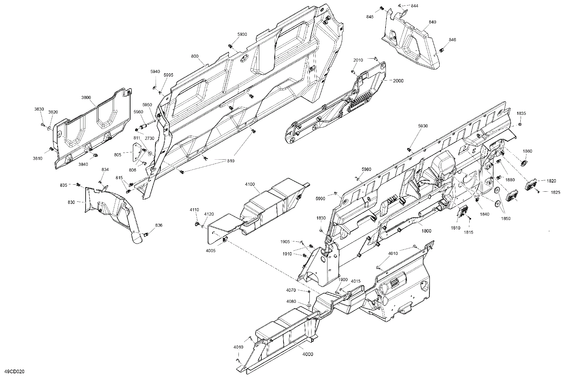 An Image of a Genuine Can-Am Parts Schematic Diagram showing the schematic - CAB INTERIOR - BACK WALL
