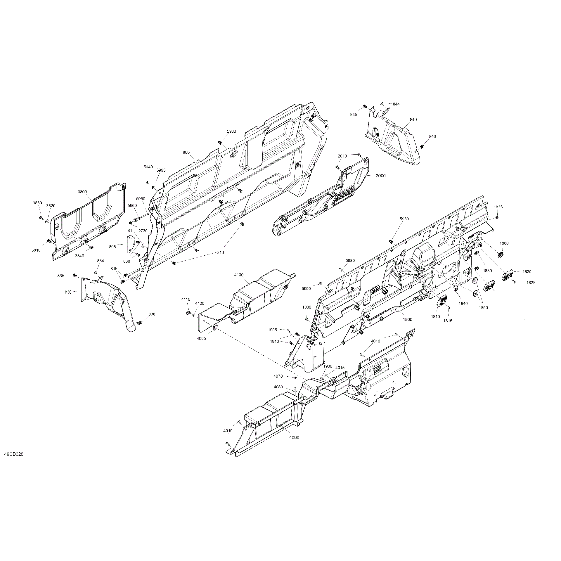 An Image of a Genuine Can-Am Parts Schematic Diagram showing the schematic - CAB INTERIOR - BACK WALL