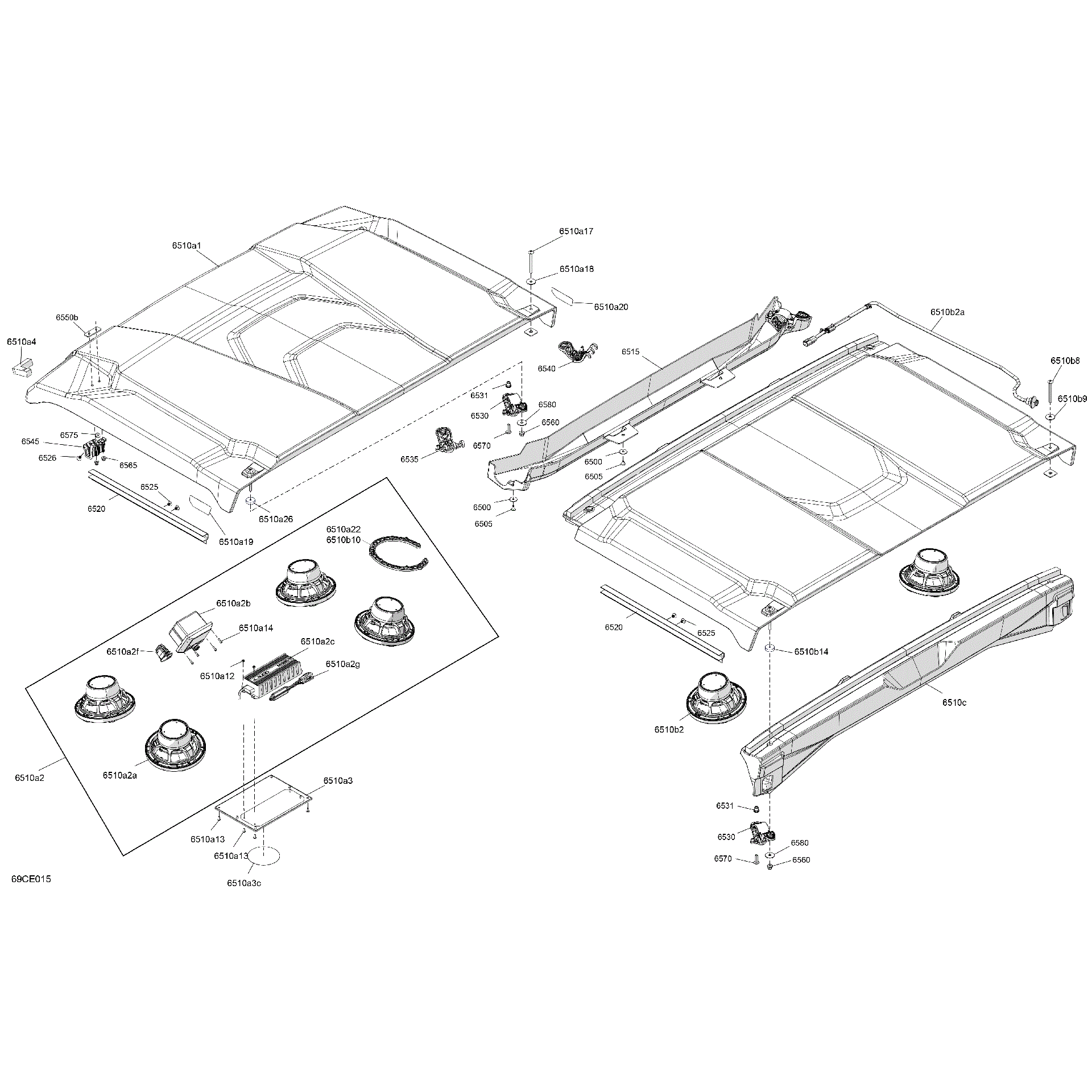 An Image of a Genuine Can-Am Parts Schematic Diagram showing the schematic - BODY - ROOF