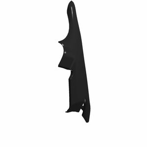 Matte black angular motorcycle upper left body side cover panel with smooth finish.