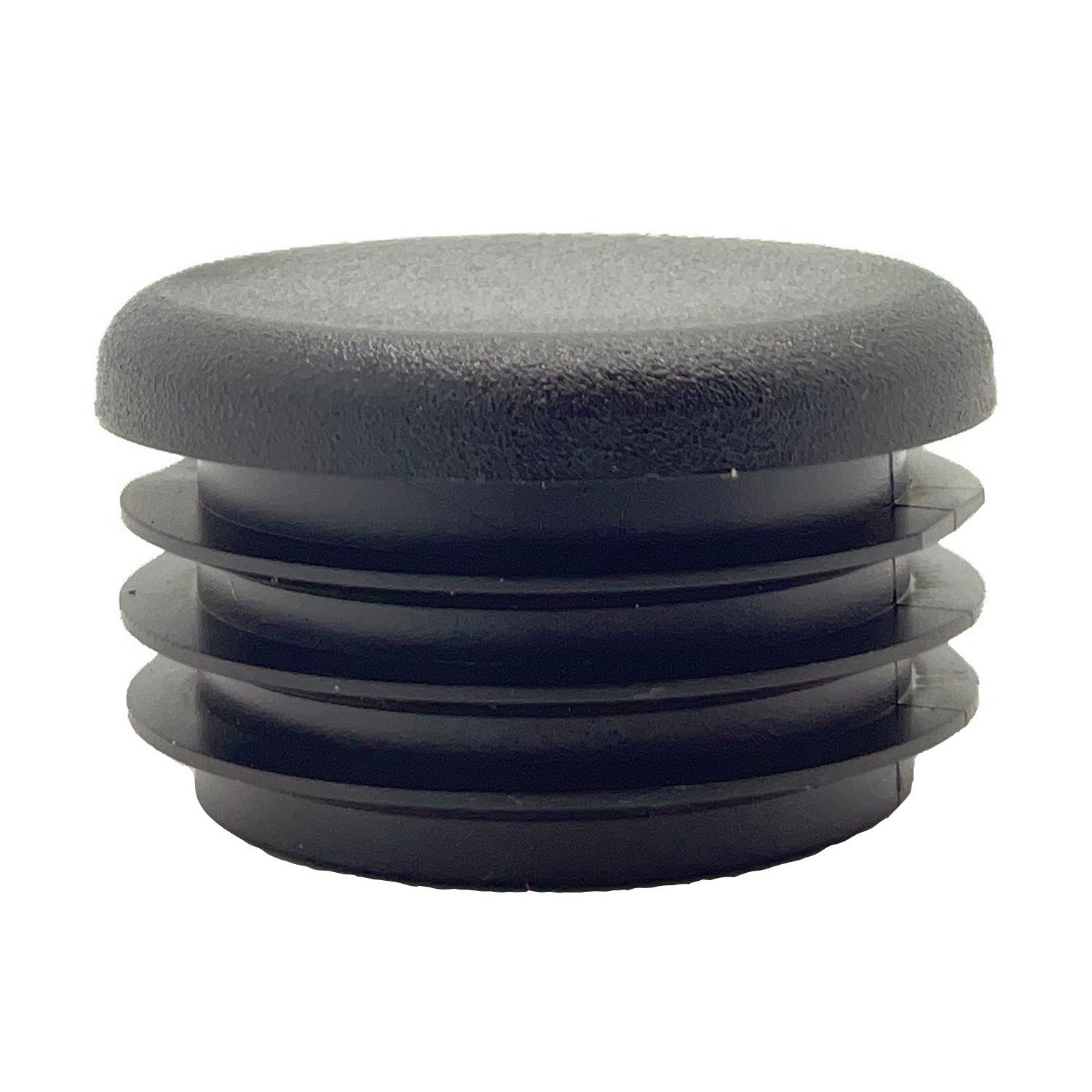 Black textured plastic front bumper cap with ribbed cylindrical design and flat top.