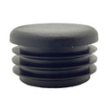 Black textured plastic front bumper cap with ribbed cylindrical design and flat top.