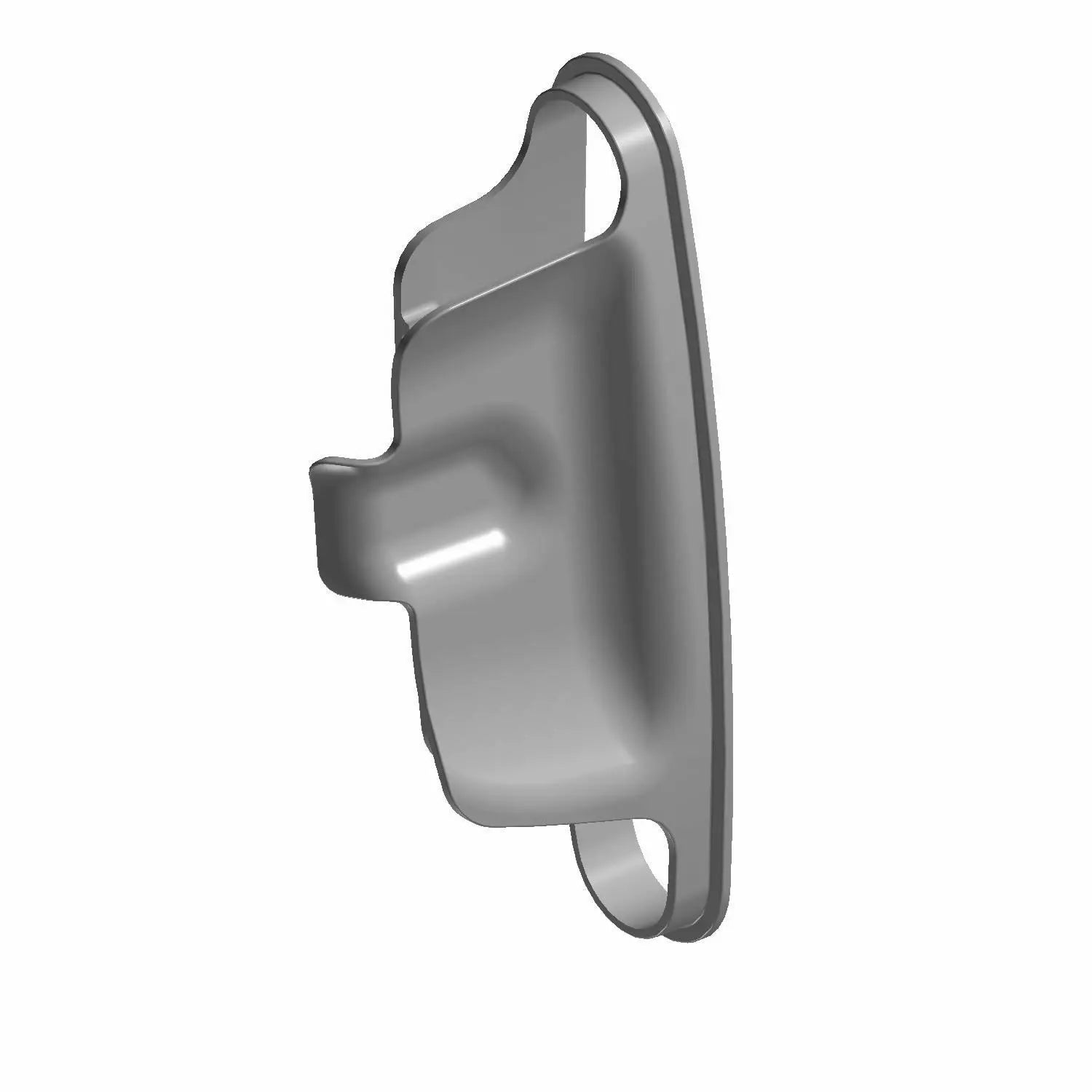A 3D-rendered Airbox Connector Insert by Polaris, featuring a curved surface, a cylindrical protrusion, and two oval openings—an essential OEM part for Indian motorcycle—shown angled on a plain white background.
