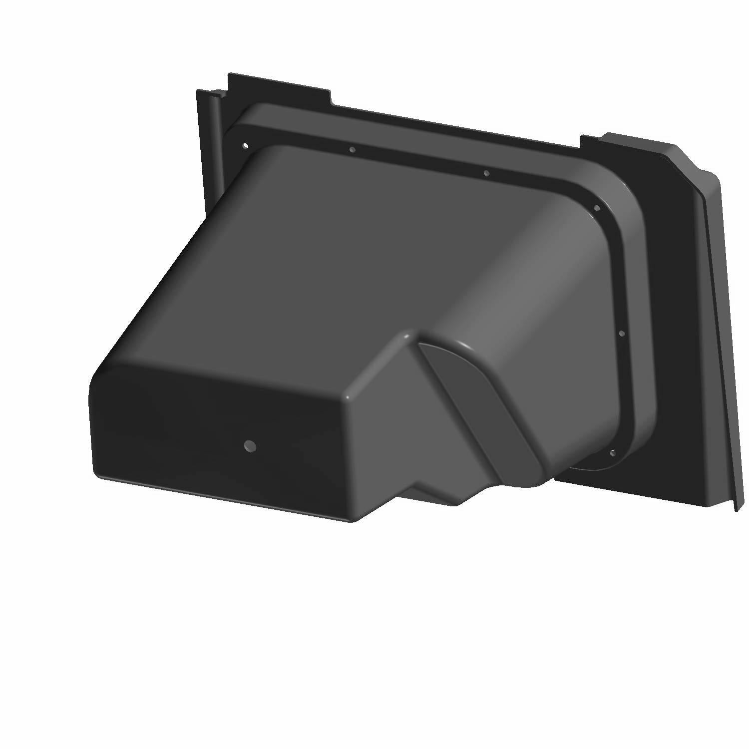 Glossy black left-side storage box with angular design and mounting flange for Polaris UTV.