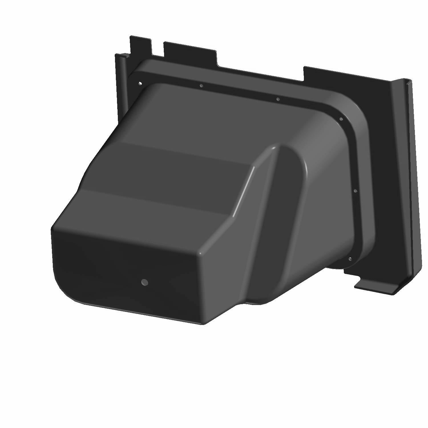 Glossy black angular storage box with mounting flange, designed for Polaris Ranger UTVs.