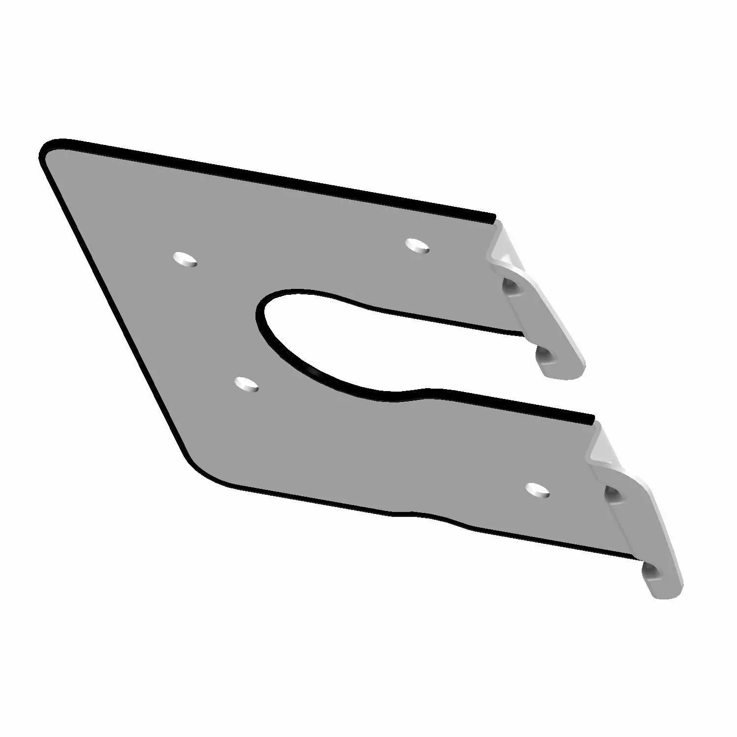 Gray metal breather plate with a curved cutout and multiple mounting holes.