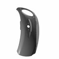 Glossy black contoured motorcycle saddlebag lid with a rounded handle cutout and mounting holes.