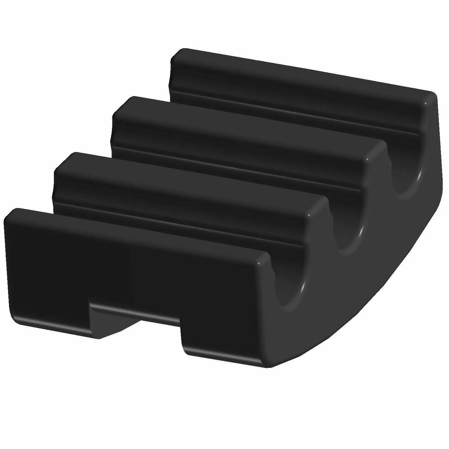 Black rectangular retention clip with three raised ridges and a hollow base design.