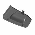 Matte black plastic lower fairing door with curved edges and mounting clip on one side.