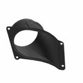 Black plastic air outlet clutch duct with four mounting holes and curved rectangular shape.