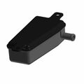 Black trapezoidal plastic Breather External component with mounting tab and side nozzle connection.