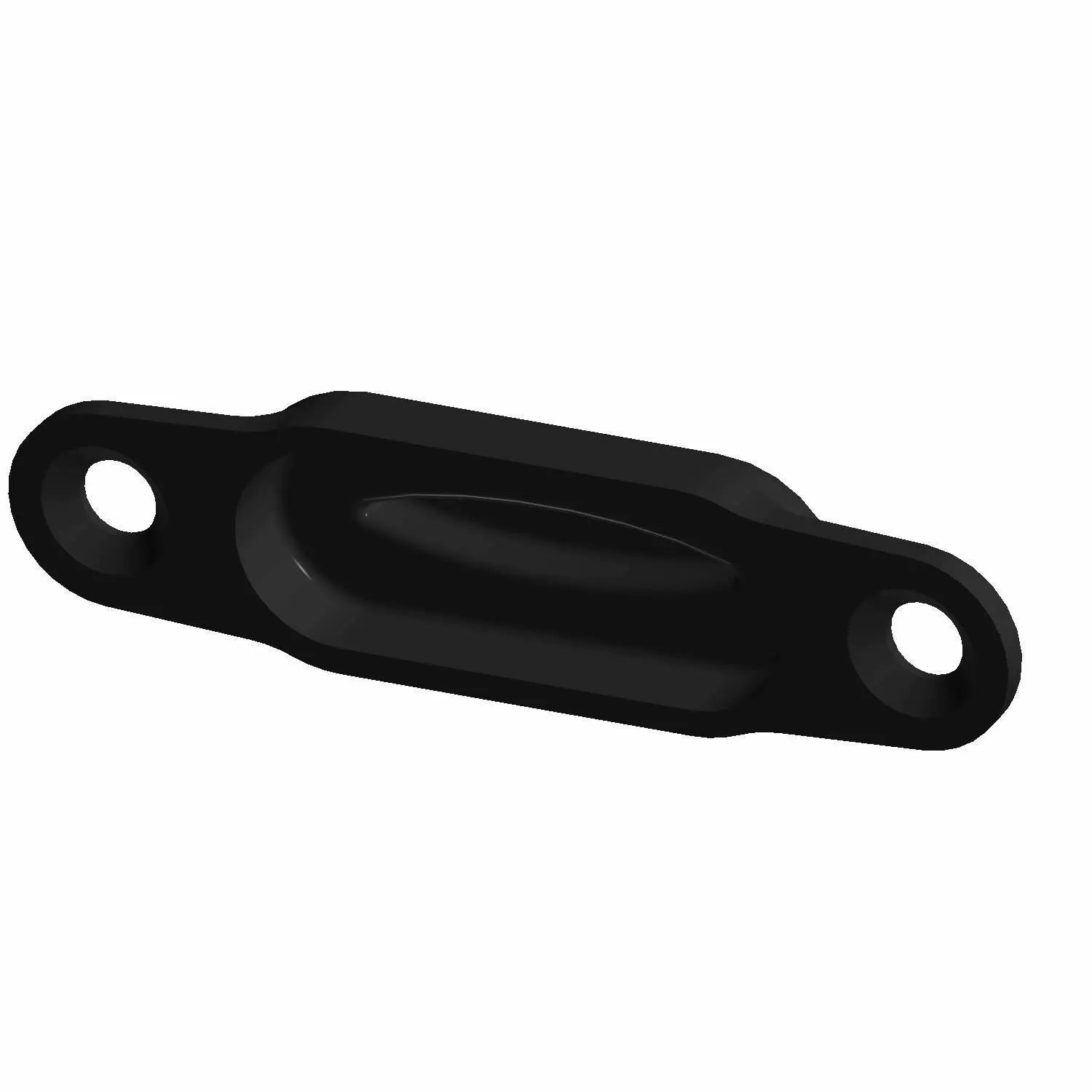 Black plastic center console plug with oval recessed area and two mounting holes.