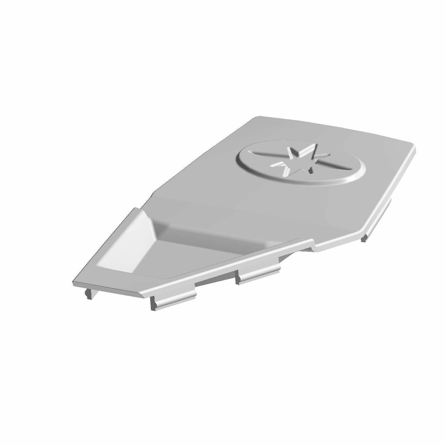 Gray plastic steering wheel cap with raised Polaris star logo and angular edges.
