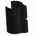 Black plastic clip with contoured cylindrical shape and a slot for securing brake lines.