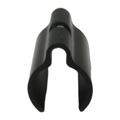 Black plastic inner brake line clip with a curved, open-ended design.