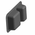 Black dual-compartment hard plastic storage bin with mounting flange and rounded edges.