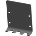 Matte black metal terminal cover with four mounting holes and three rounded cutouts at the base.