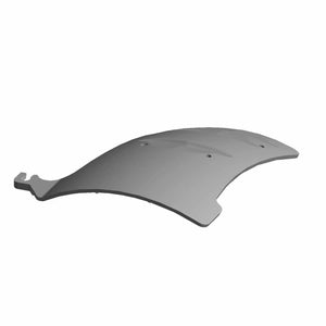 Gray curved debris flap with mounting holes and a contoured edge for motorcycles.