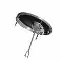 Chrome-finished left speaker bezel with mounting hardware and extended metal support arm.