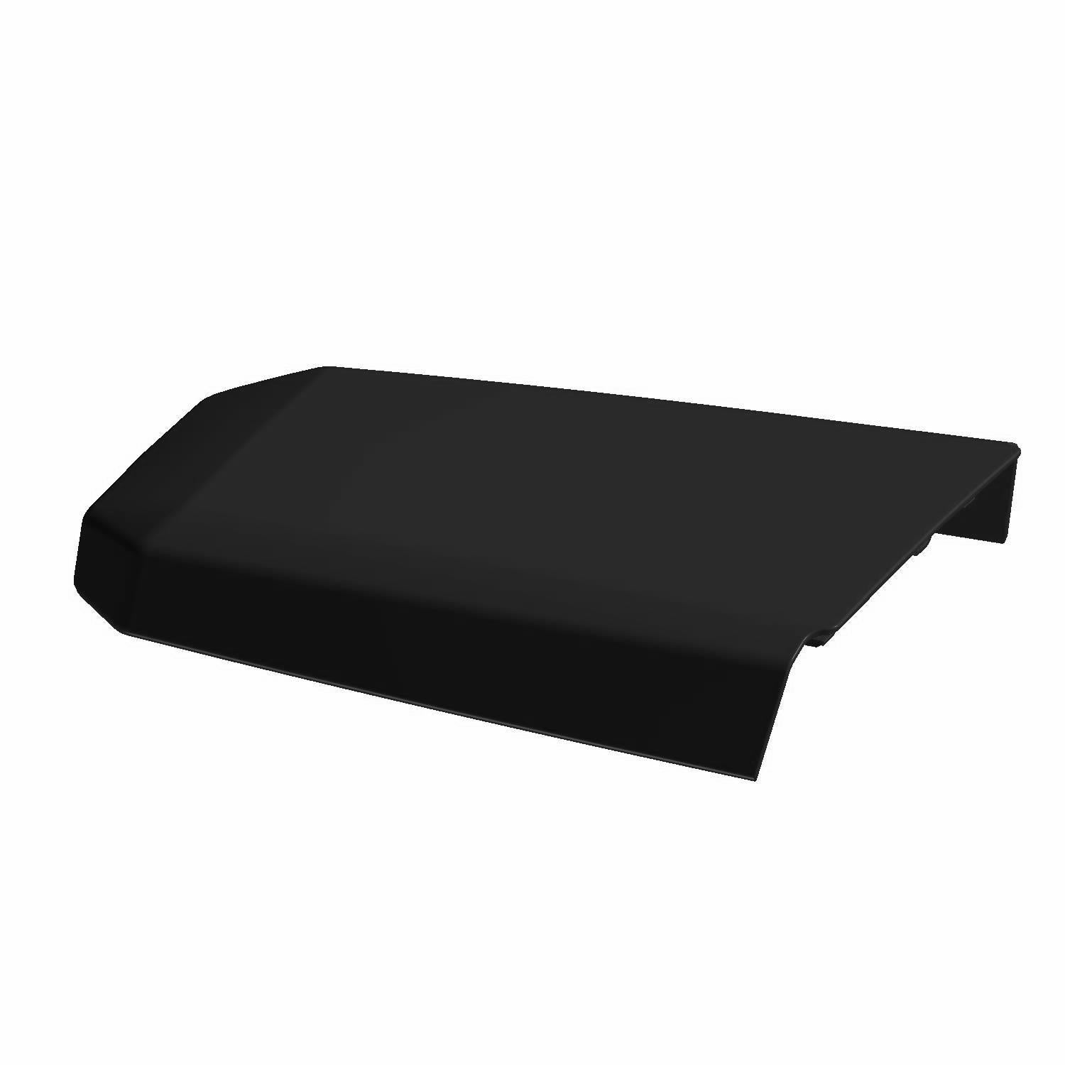 Gloss black rigid plastic center console cover with smooth surface and angled edges.