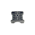 Black molded rubber sway bar bushing with grooved cylindrical design and flat mounting base.