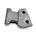 Silver metal buckle with two round holes, contoured shape, and matte finish.
