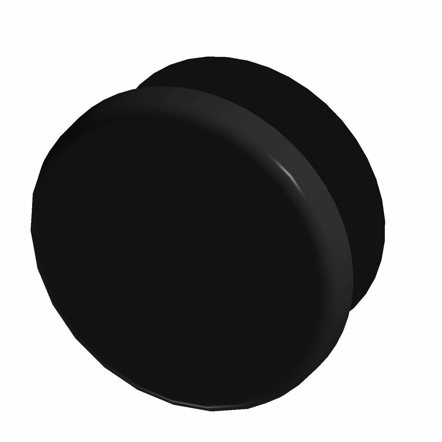Black cylindrical rubber tube plug with flat top and slightly tapered sides.